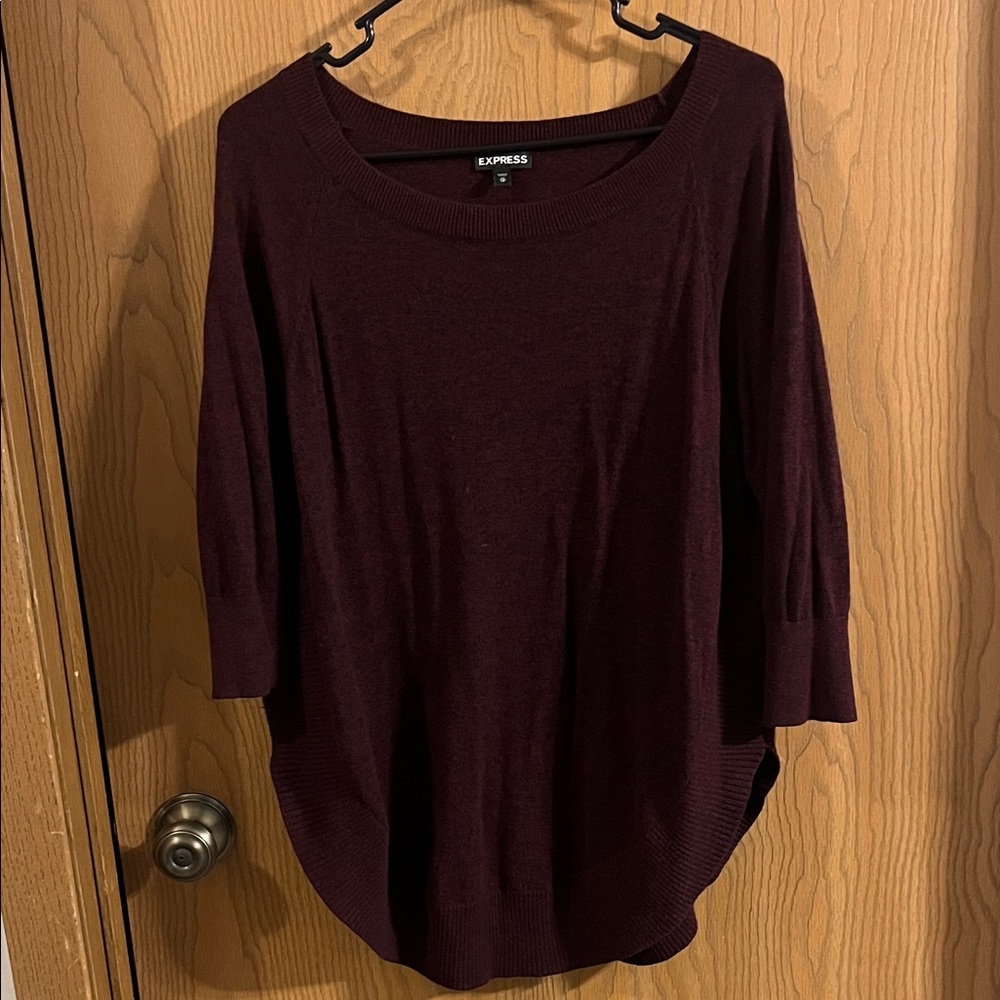 Express Women's Deep‎ Burgundy 3/4 Sleeve Tunic Sweater XS